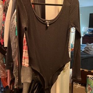 Long Tall Sally Charcoal Ribbed Bodysuit